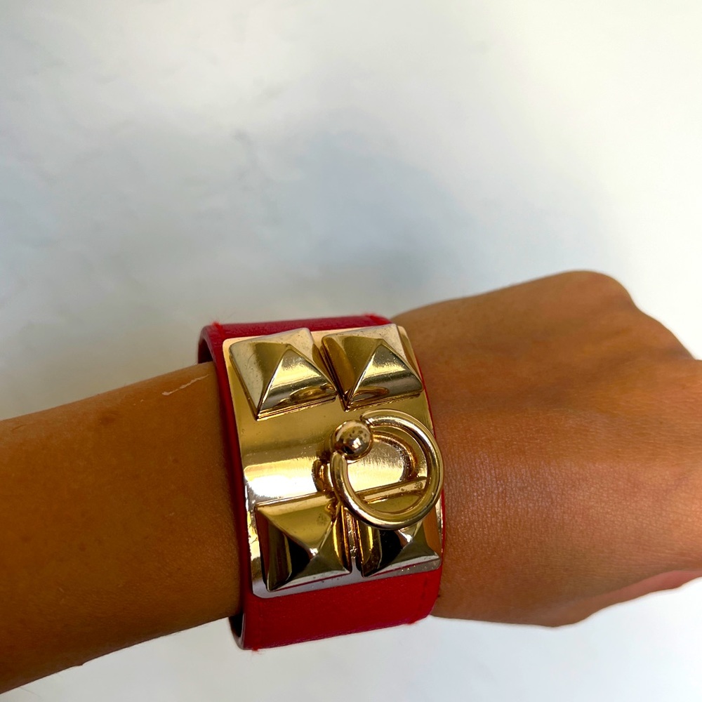 Red faux leather H cuff